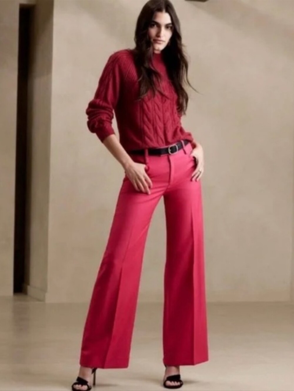 Banana Republic Bright Fuchsia Wide-Leg Happy Hour Pants 100% Wool